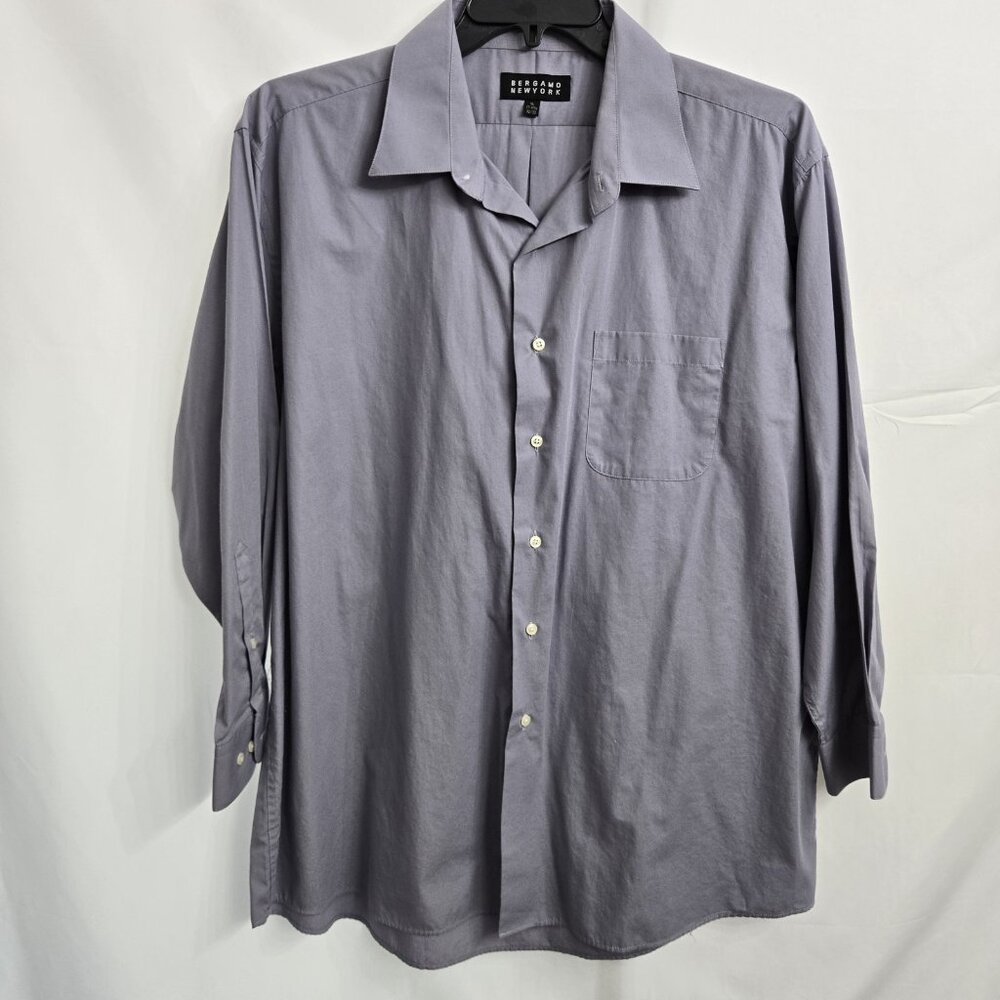 Bergamo New York Mens Long Sleeve Button Down Shirt XL 17-17.5 32-33 Gray